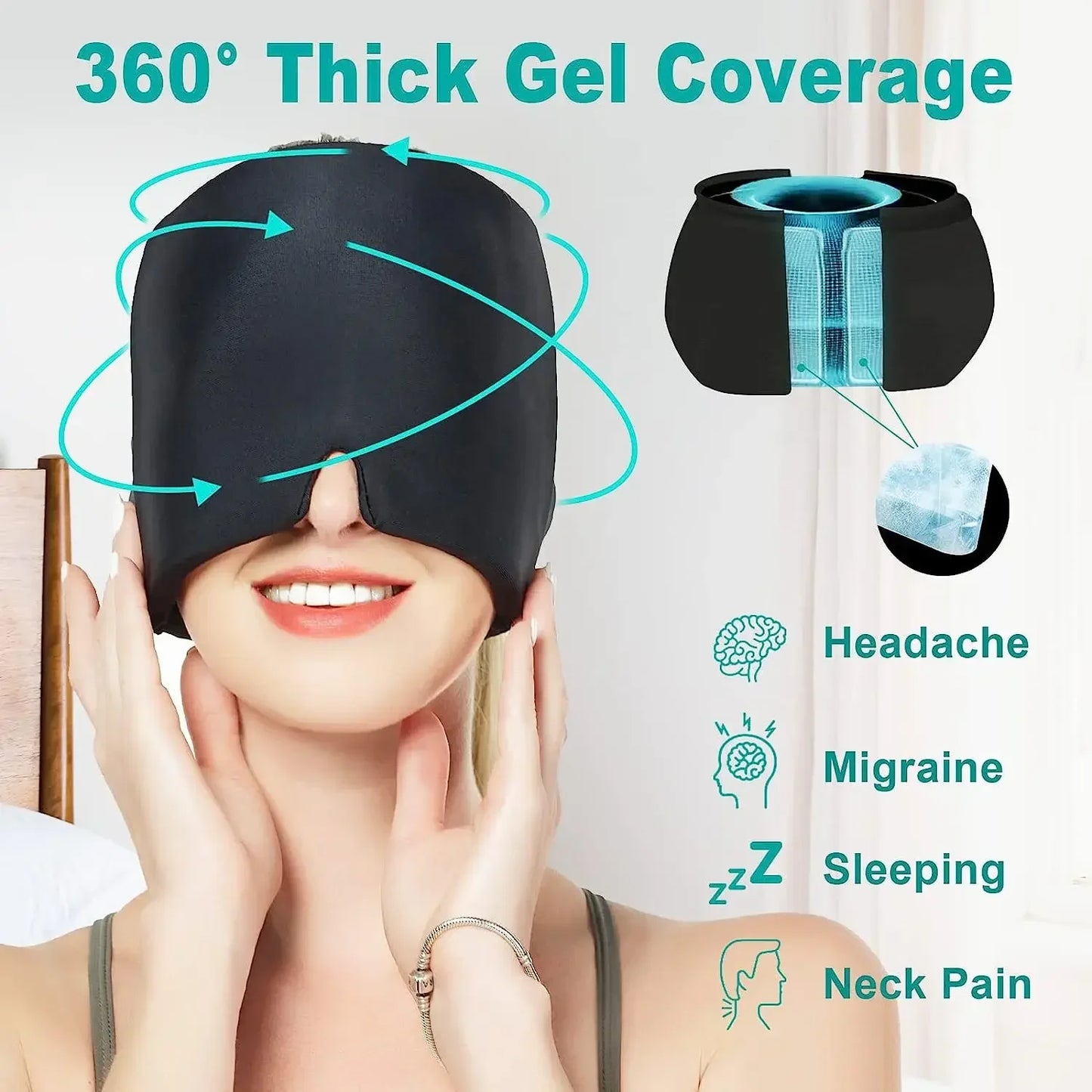 Gorro Terapéutico con Gel para Alivio de Migrañas, Estrés y Dolor: Masaje Relajante con Terapia Calor/Frío